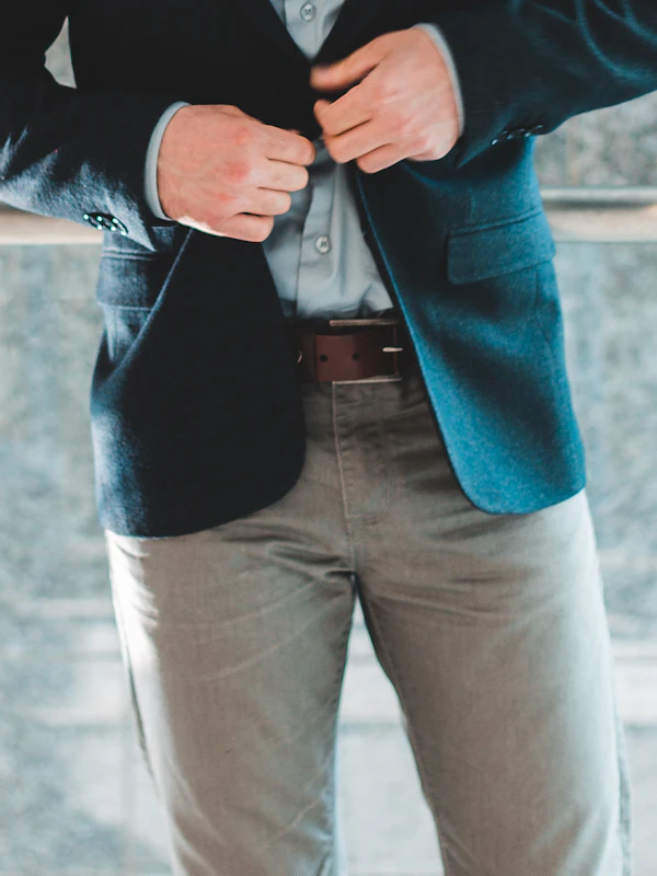 Day 1: Navy blazer · light shirt · khaki trousers